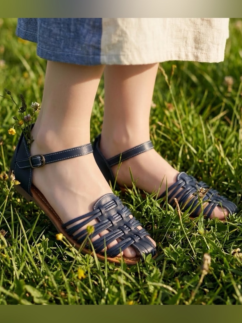 Mexican Hand Made Leather  Blue Sandals with Ankle Strap- Merida Yucatan Mexico